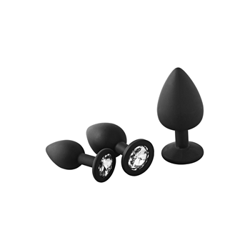 Anal Training Kit - Buttplug set met siersteen - Wit (Zwart)